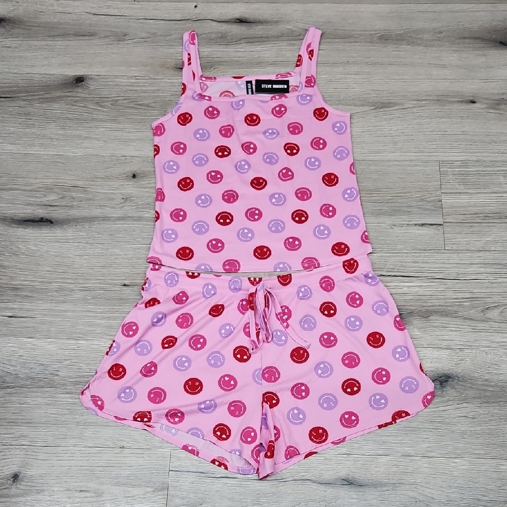 Steve Madden  Pink Smiley Face Pajama Set
